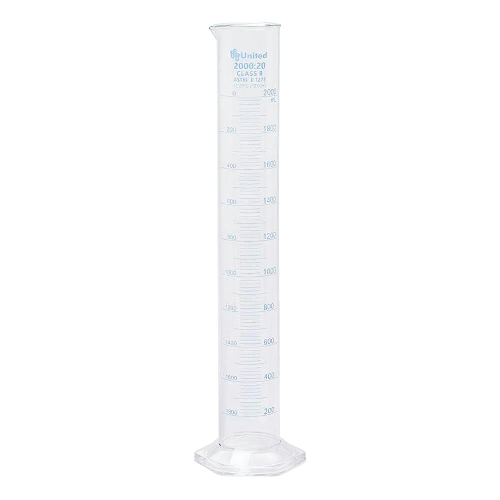 2000mL Class B Borosilicate Glass Dual Scale Graduated Cylinder with Bumper Guard