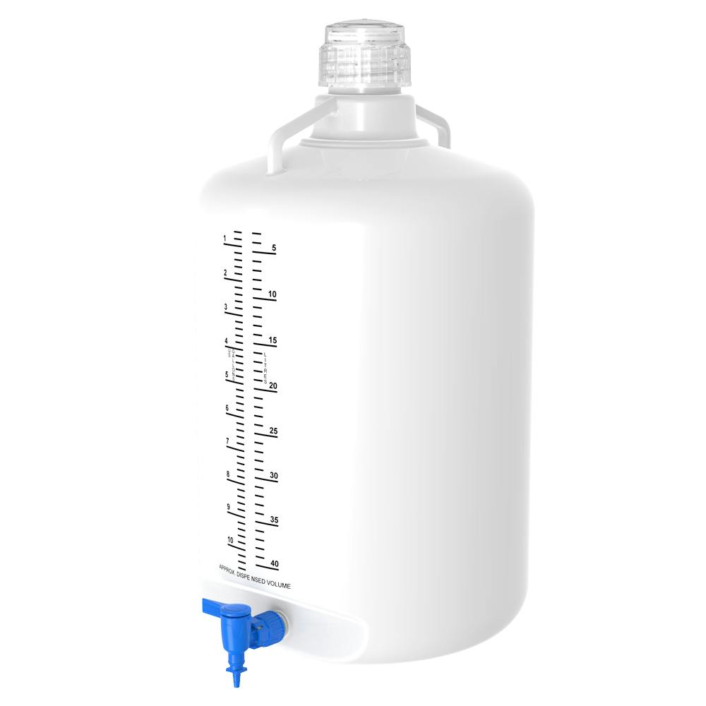 50 Liter Natural Polypropylene UniStore™ Industrial-Grade Round Carboy with 83mm Natural Screw Cap & Blue Spigot