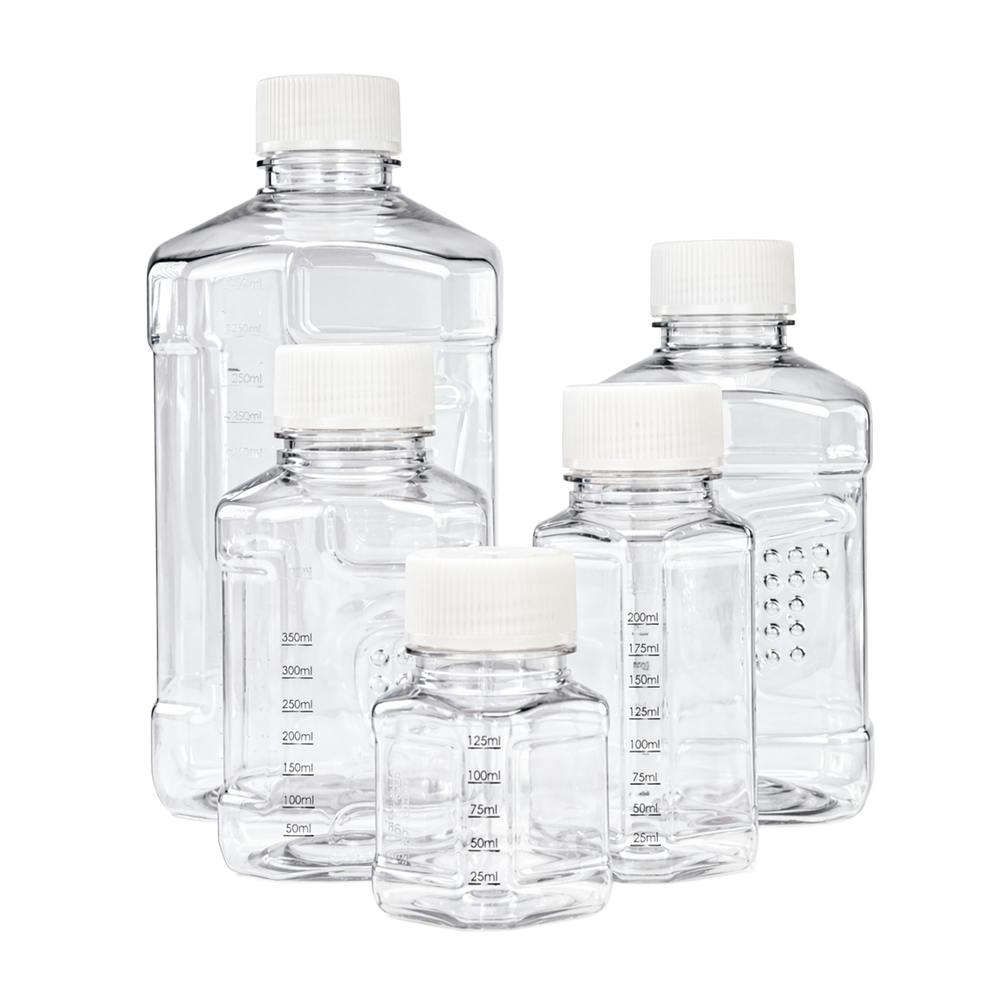 2 Liter PET PharmaTainer™ Square Sterile Lab Bottle with 48mm Cap - Case of 20