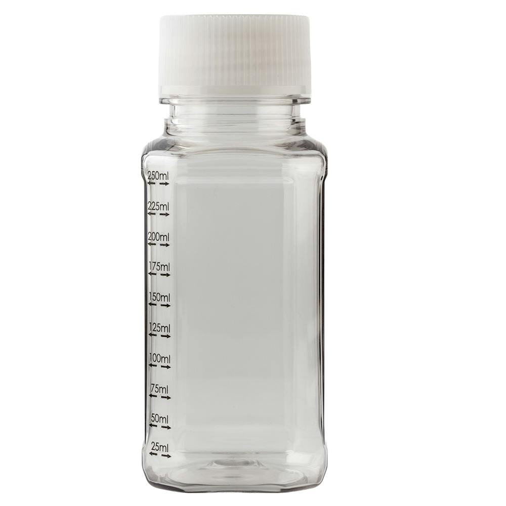 250mL PET PharmaTainer™ Square Sterile Lab Bottle with 48mm Cap - Case of 60