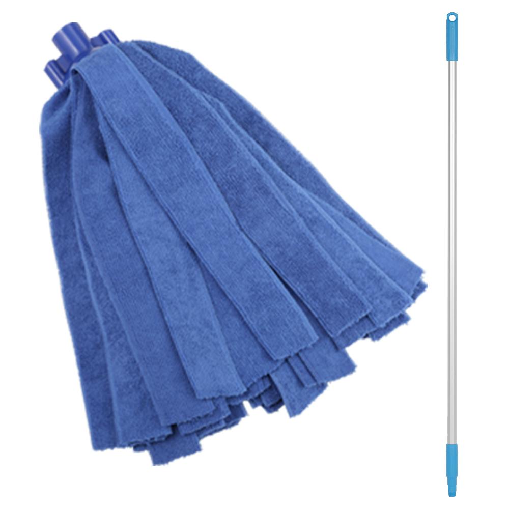 Blue Microfiber Vikan® Socket Mop Head & 49.6" Aluminum Handle with Blue Tip & Cap