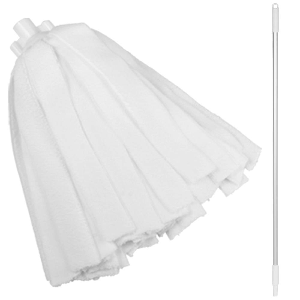 White Microfiber Vikan® Socket Mop Head & 49.6" Aluminum Handle with White Tip & Cap