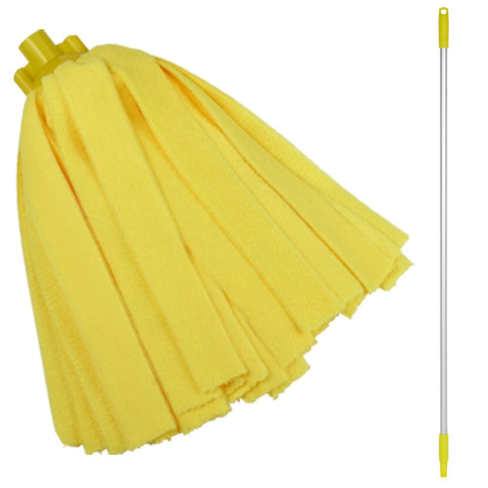 Yellow Microfiber Vikan® Socket Mop Head & 57.5" Aluminum Handle with Yellow Tip & Cap