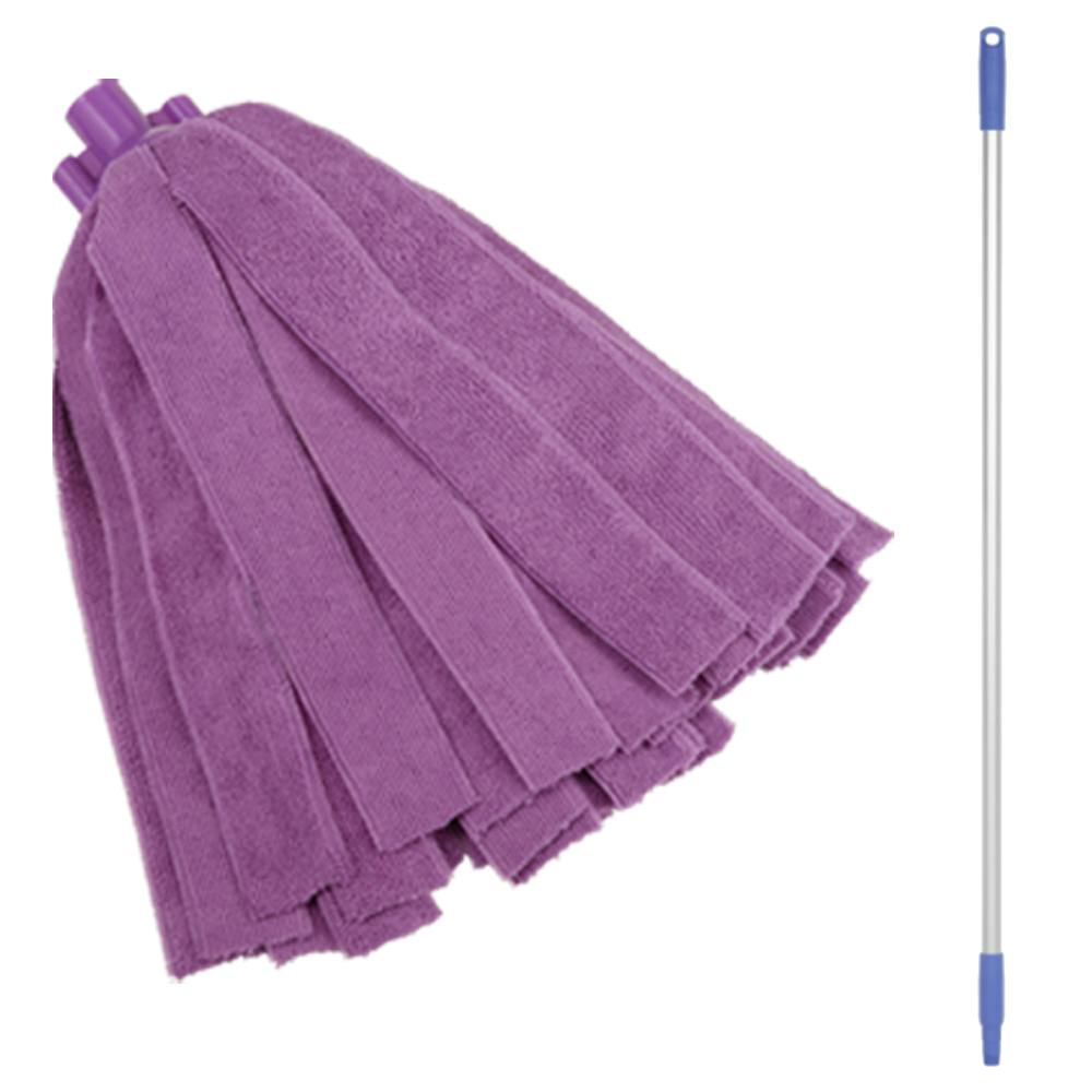 Purple Microfiber Vikan® Socket Mop Head & 57.5" Aluminum Handle with Purple Tip & Cap