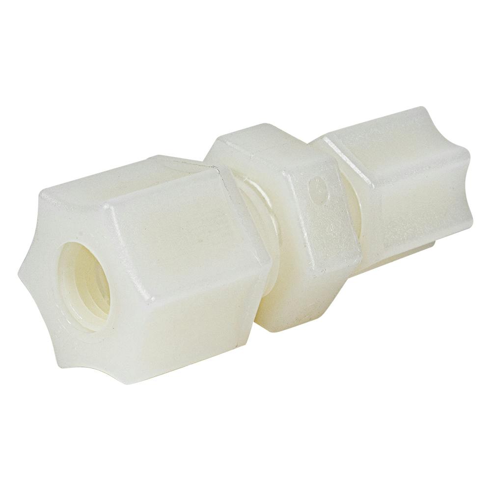 3/8" OD Compression x 1/4" OD Compression Nylon JACO Reducing Union Connector with Plastic Gripper