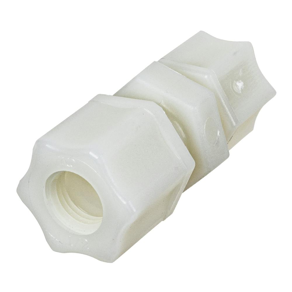 1/2" OD Compression x 3/8" OD Compression Nylon JACO Reducing Union Connector with Plastic Gripper