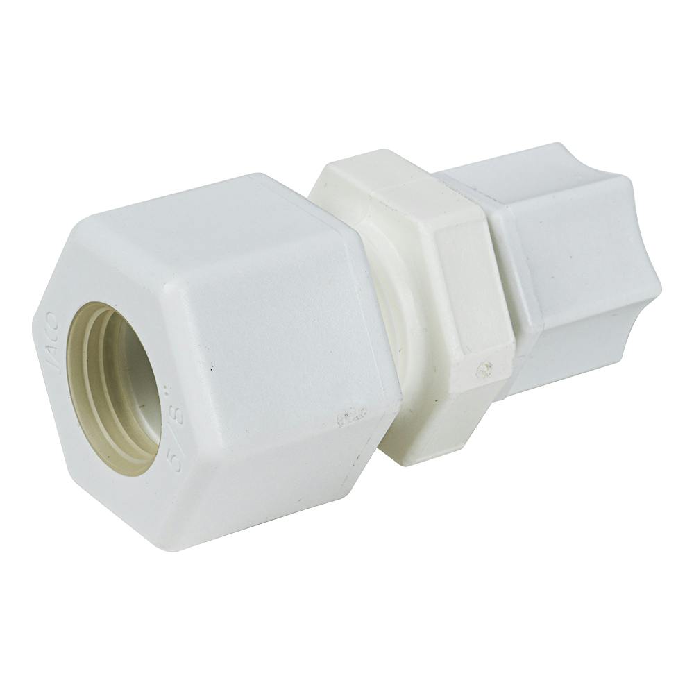 5/8" OD Compression x 1/2" OD Compression Polypropylene JACO Reducing Union Connector with Plastic Gripper