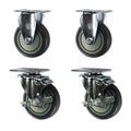 Black Polyurethane Caster with 4" OD x 1-1/4" W Wheel & Top Plate Mount - Set of 4 (2 Rigid & 2 Swivel with Brake)