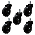 Transparent/Black Heavy-Duty Polyurethane Caster with 3" OD Skate-Style Wheel & Stem - Set of 5