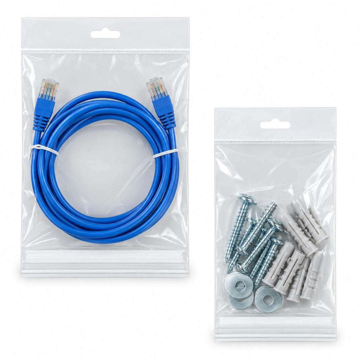 6" W x 6" L + 1" Header x 1.6 mil Thick Resealable Polypropylene Lip & Tape Header Bags with Hang Hole - Case of 1000