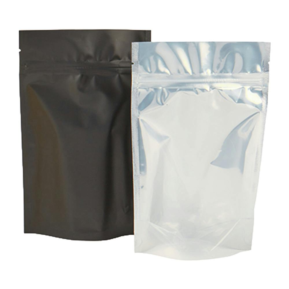 3-5/8" W x 5-1/8" L + 2" BG x 5 mil Thick Clear Front, Black Back Stand-Up Barrier Zipper Pouch - Case of 2000